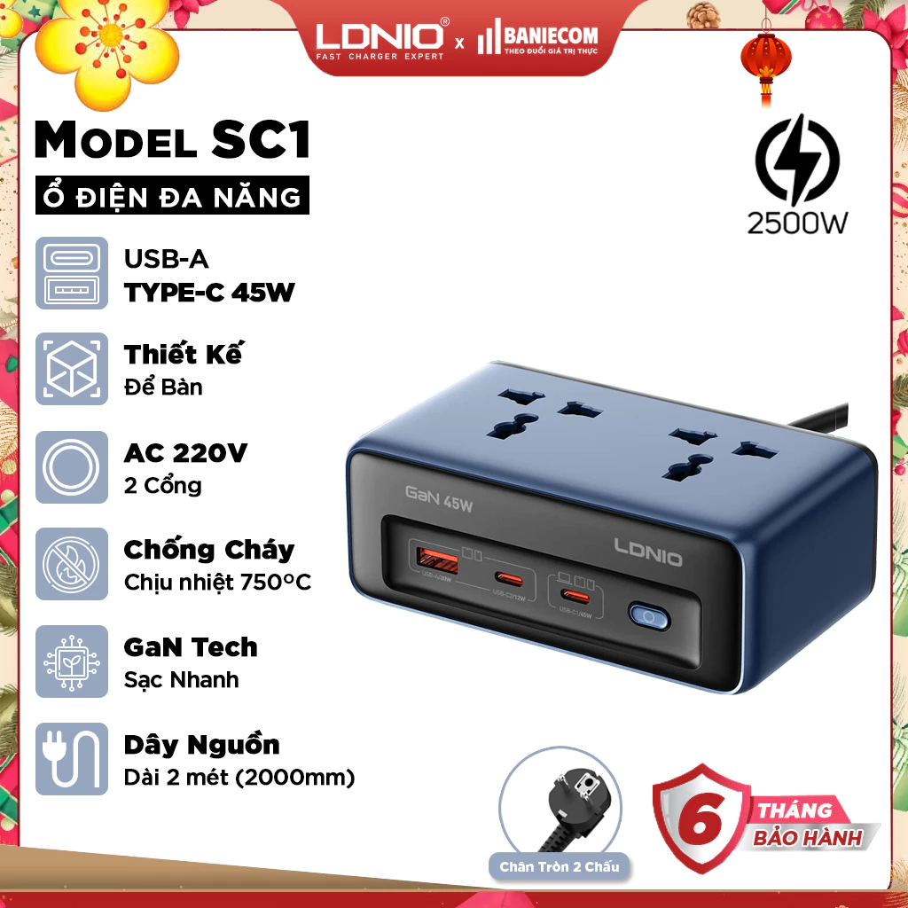 Cục Sạc Có Dây Ổ Cắm Điện LDNIO